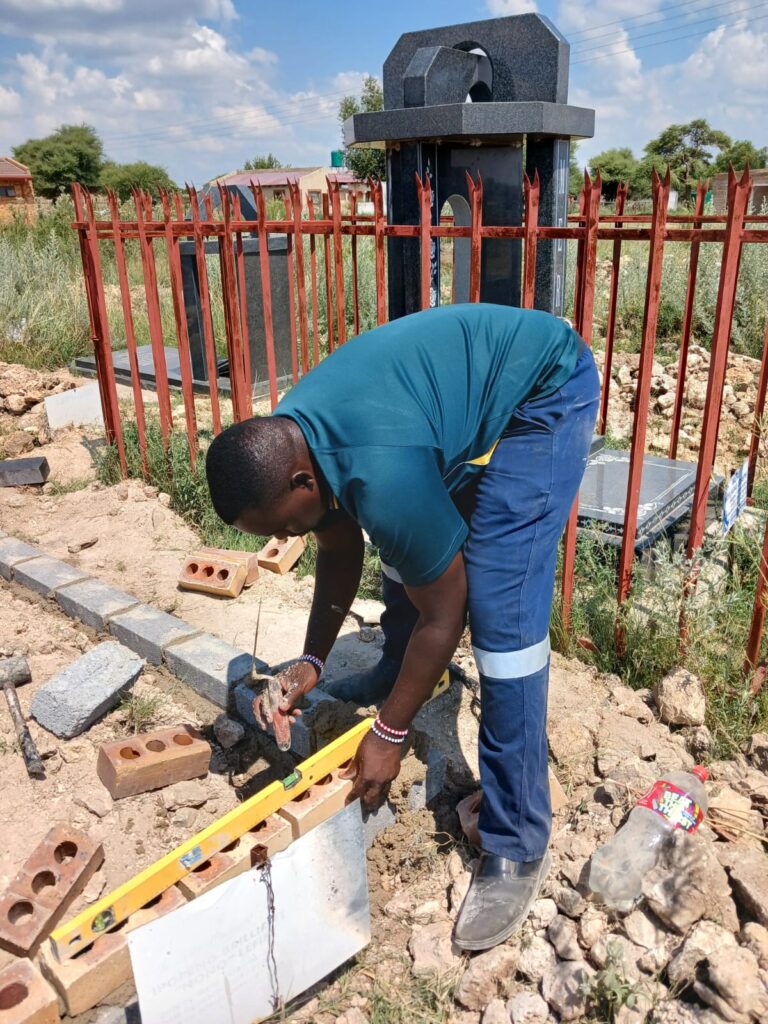 Custom engraved granite headstone installation in Mahikeng North West by Mkhonto Tombstones