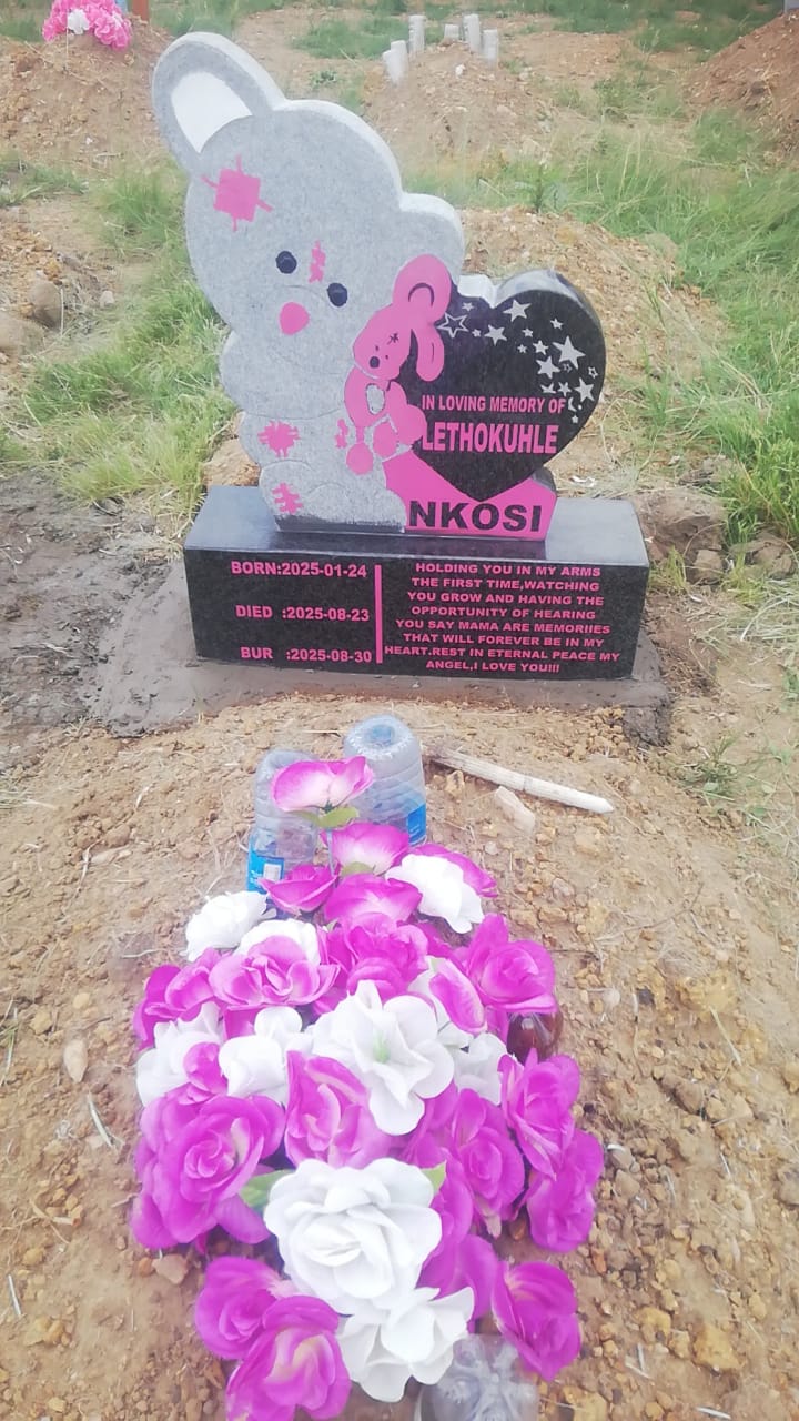 Child granite tombstone design installed at Waterfall Cemetery by Mkhonto Tombstones