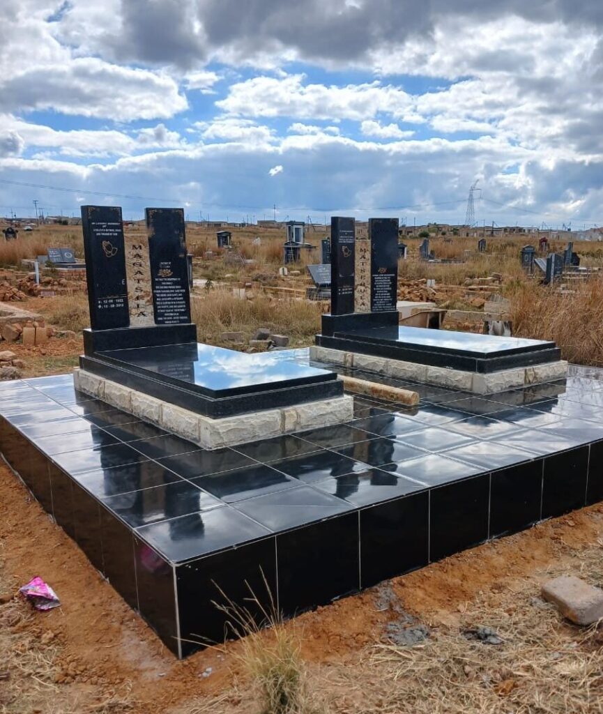 Completed family tombstone with tiled base, Tweefontein Cemetery KwaMhlanga