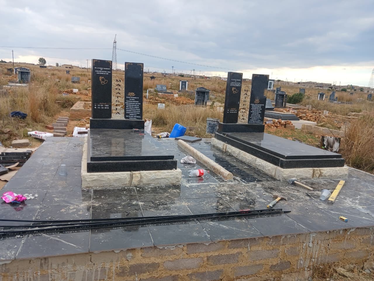 Custom granite tombstone installation in Mpumalanga